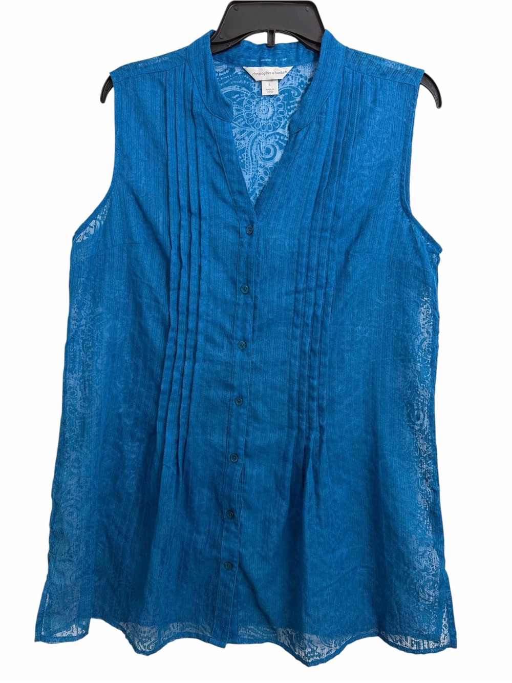 Women’s Christopher and Banks Size Large blue button down blouse! Lace! Pleats!